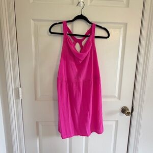 Charlie Jade Hot Pink Silk Dress Medium Racerback Shift Mini Bright Pink Dress